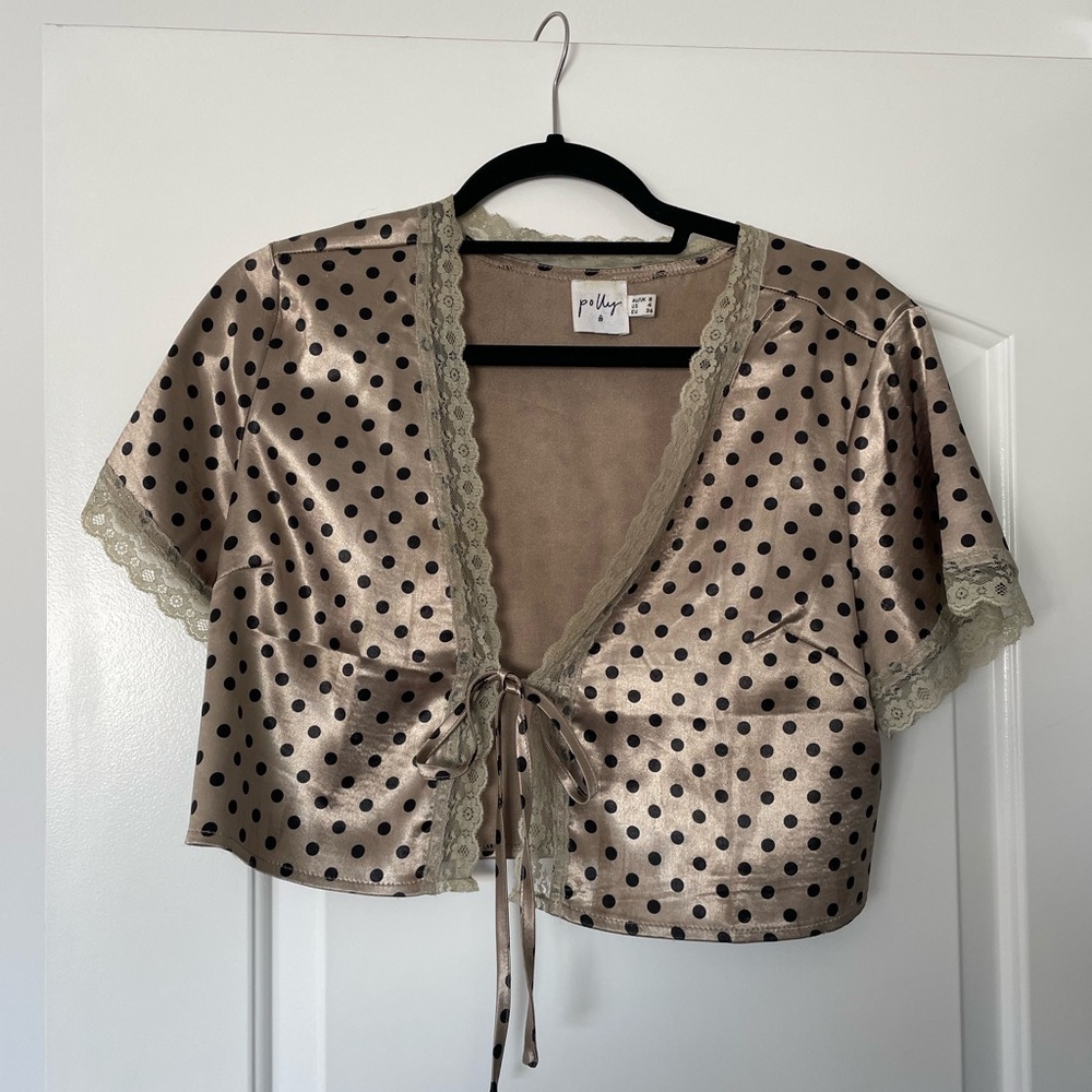 Princess Polly Tan Silk Polka Dot Top